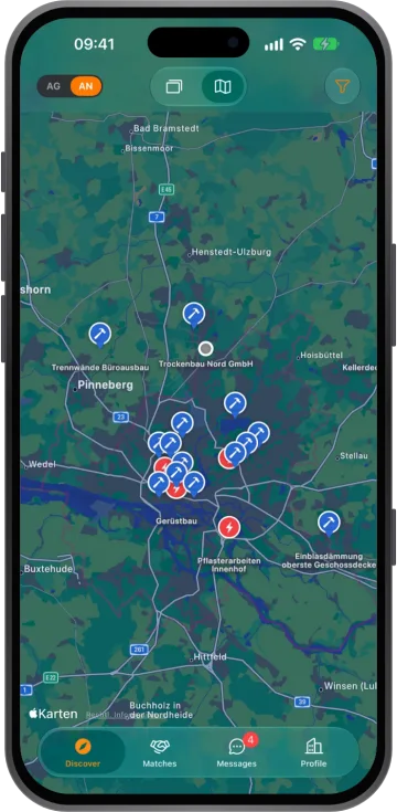 Térképnézet megbízásjelölőkkel Hamburg környékén