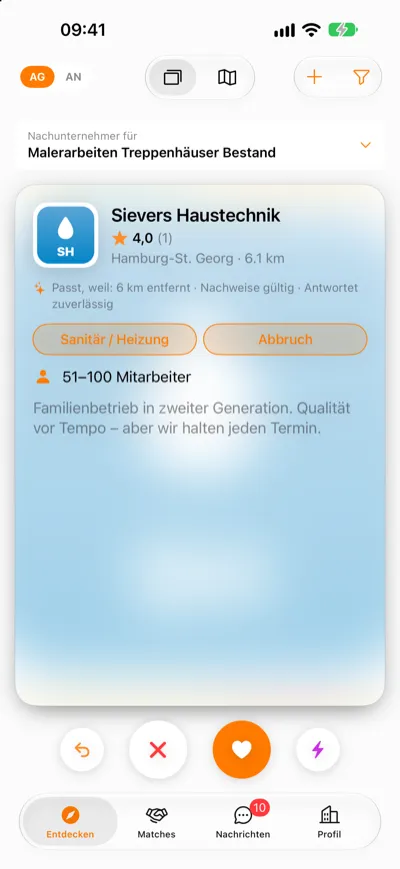 Auftraggeber-Ansicht: Nachunternehmer Sievers Haustechnik für Malerarbeiten Treppenhäuser